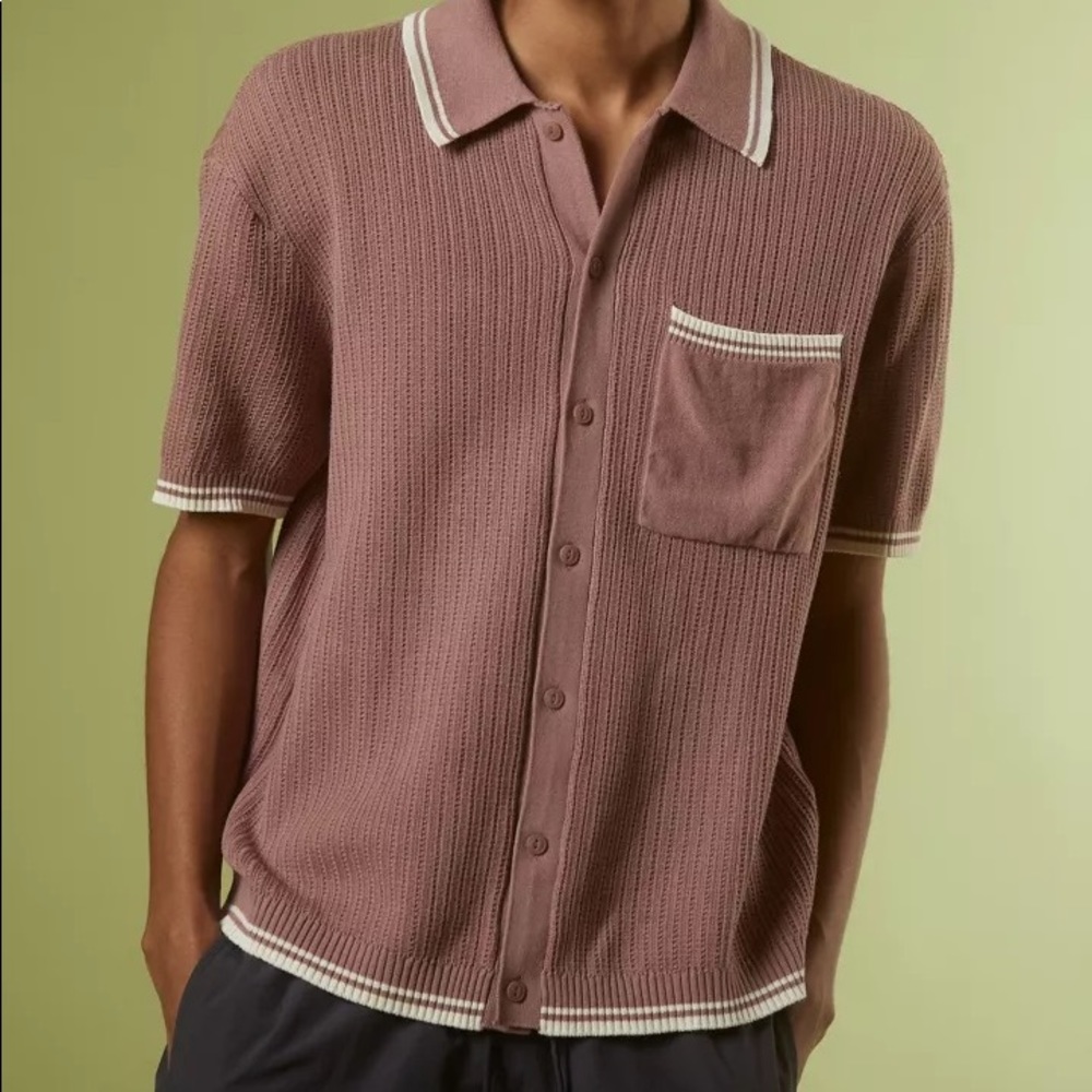 Urban Outfitters Standard Cloth Refine Button-Up Polo Sweater in Mauve